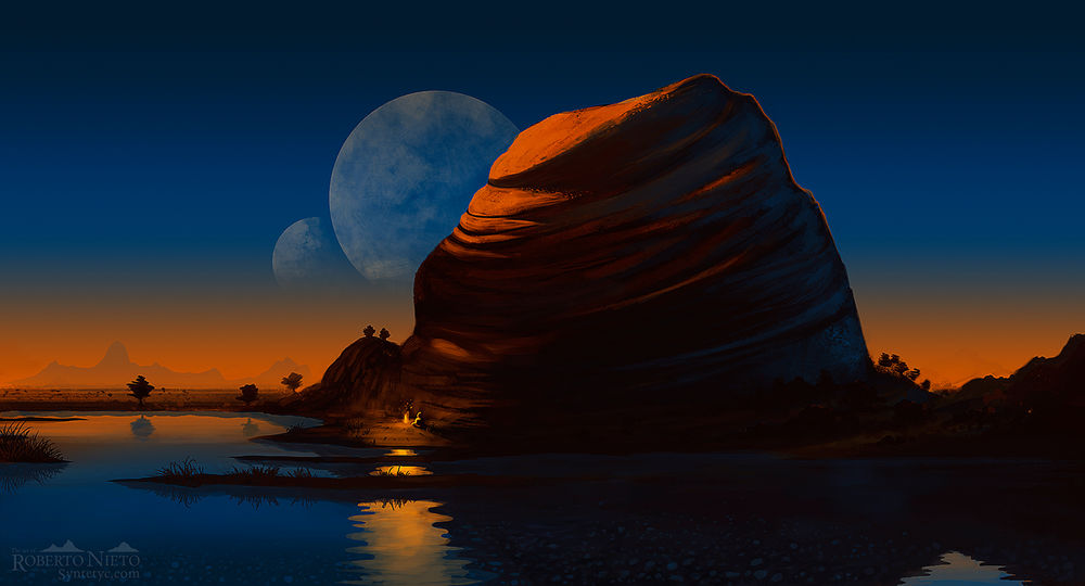 Обои для рабочего стола Гора на фоне луны, by Syntetyc