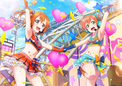 Обои на рабочий стол Две девушки, героини игры Lovelive! School Idol Festival