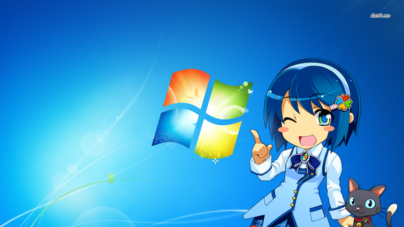 Обои на рабочий стол Девушка и кошка на заставке Windows