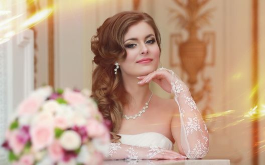 Обои на рабочий стол Невеста с букетом
