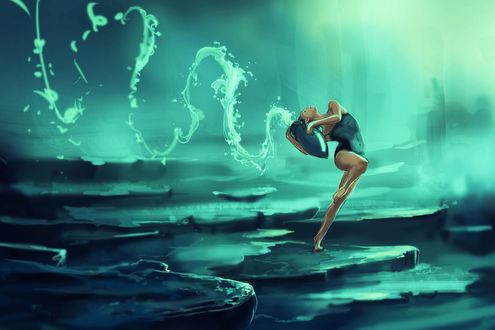 Обои на рабочий стол Девушка держит сосуд с водой, ву Cyril ROLANDO