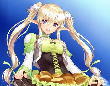Обои на рабочий стол Девушка держит поднос с пирожками, art by Tony Taka