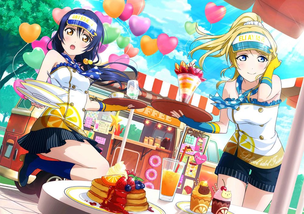 Обои для рабочего стола Две девушки, героини игры Lovelive! School Idol Festival