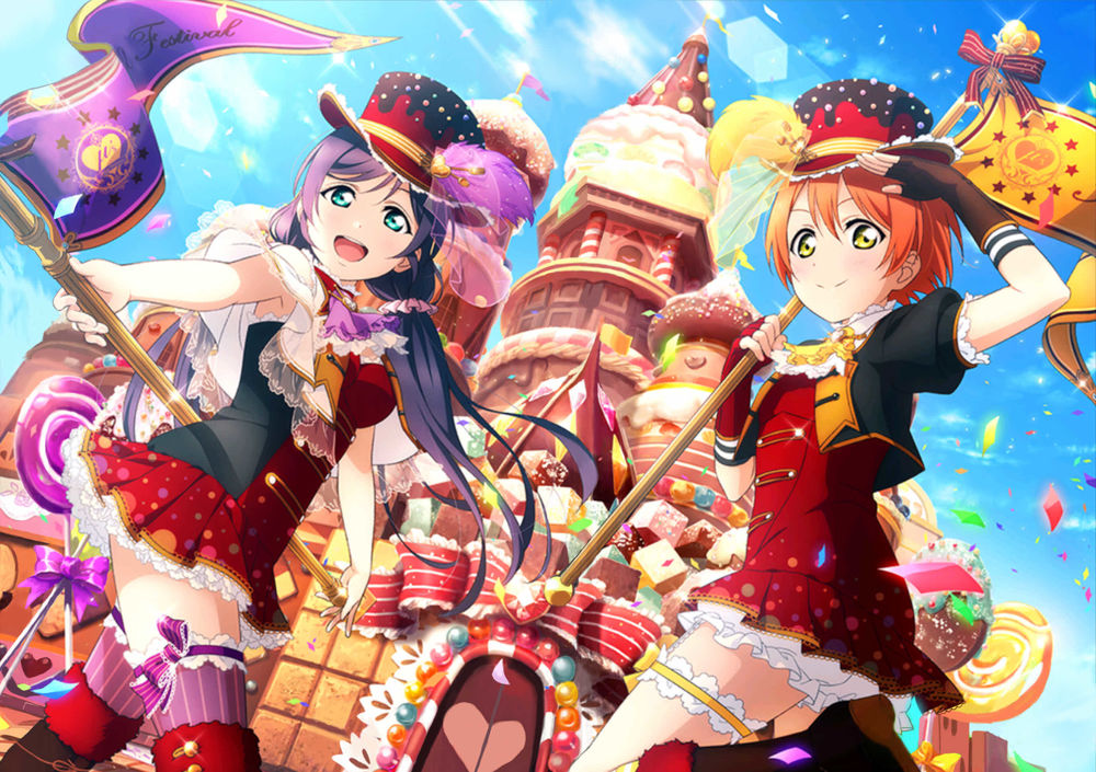 Обои для рабочего стола Две девушки, героини игры Lovelive! School Idol Festival