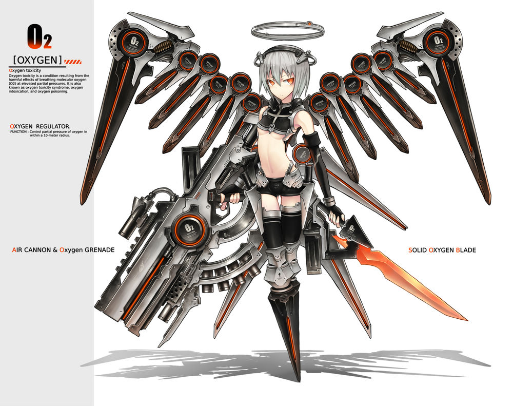 Обои для рабочего стола Девушка с металлическими крыльями и оружием в руках