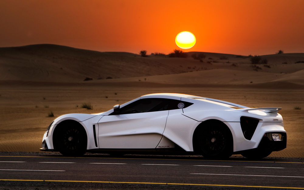 Обои для рабочего стола Автомобиль, zenvo st1, закат, пустыня