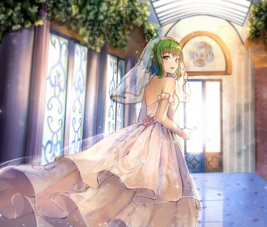Обои на рабочий стол Vocaloid Gumi Megpoid / Вокалоид Гуми Мегпоид в свадебном платье