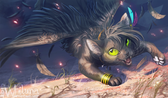 Обои на рабочий стол Крылатая кошка, art by Whiluna