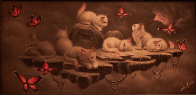 Обои на рабочий стол Маленькие котята с бабочками, by ChristopherPollari