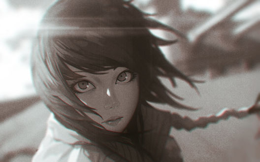 Обои на рабочий стол Девушка смотрит на нас, by GUWEIZ