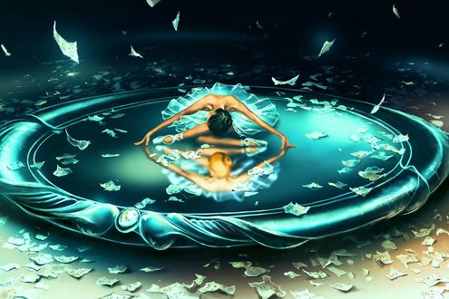 Обои на рабочий стол Балерина сидит на зеркальной поверхности, ву Cyril ROLANDO