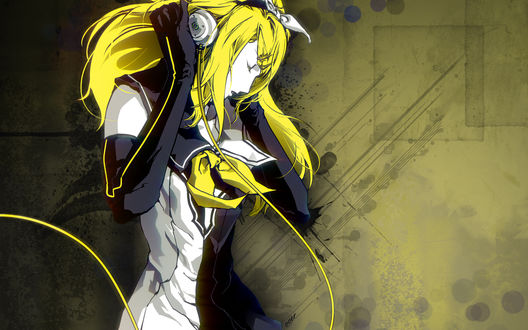 Обои на рабочий стол Vocaloid / Вколоид Rin Kagamine / Рин Кагамине в наушниках