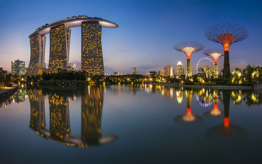 Обои на рабочий стол Вид на вечерний Сингапур / Singapur