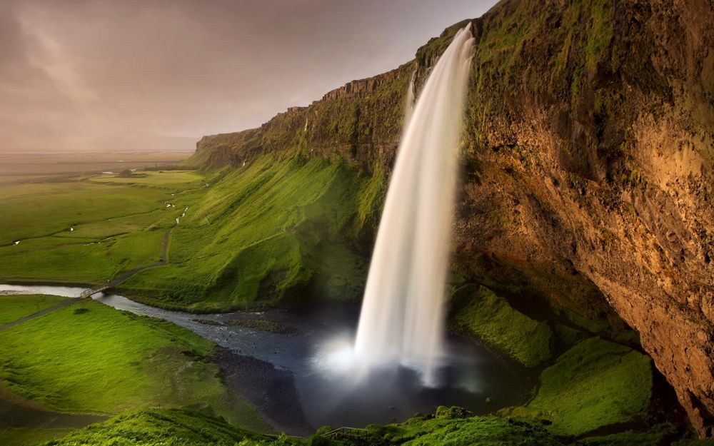 Обои для рабочего стола Водопад Селйяландсфосс / Seljalandsfoss, Исландия / Iceland