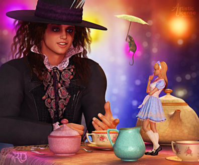 Обои на рабочий стол Алиса на чаепитии с Безумным шляпником, by RavenMoonDesigns
