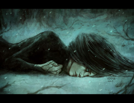 Обои на рабочий стол Девушка лежит на снегу, art by NanFe