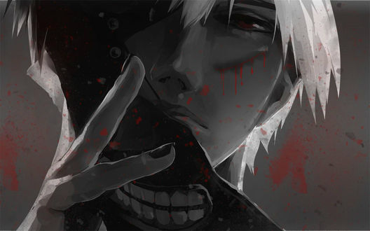 Обои на рабочий стол Ken Kaneki снимает маску из аниме Tokyo Ghoul
