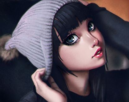 Обои на рабочий стол Девушка в шапке, art by xxnikichenxx