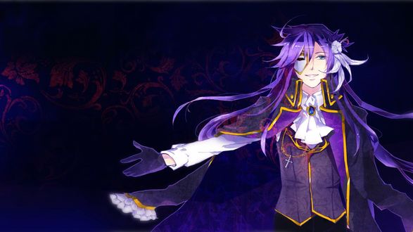 Обои на рабочий стол Вокалоиды Камуи Гакупо / Vocaloids Kamui Gakupo в маске на темном фоне
