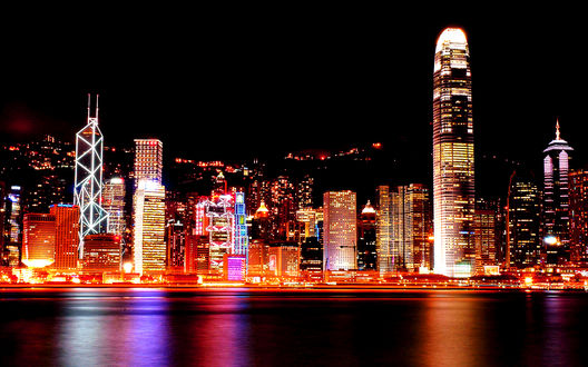 Обои на рабочий стол Вид с залива на ночной Hong-Kong / Гон-конг, China / Китай