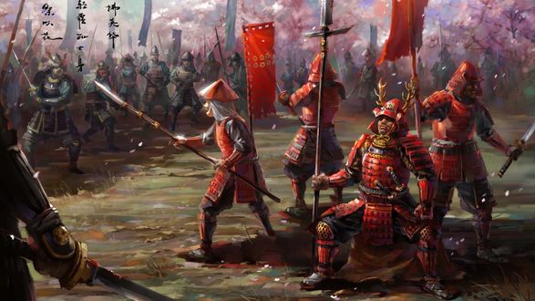 Обои на рабочий стол Samurais en la lucha / Начало битвы самураев
