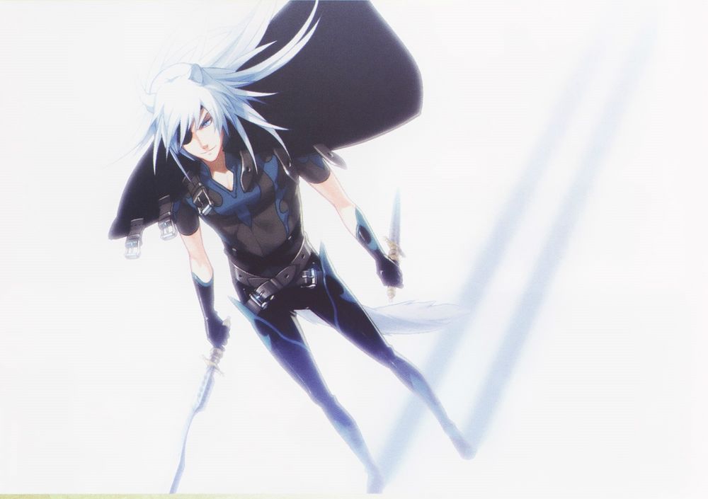 Обои для рабочего стола Демон Rai с повязкой на глазу из игры Lamento, art by Kazuaki