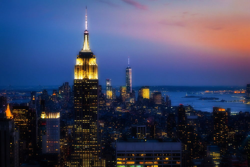 Обои для рабочего стола Нью-Йорк / New York, США / USA в сумеречном свете