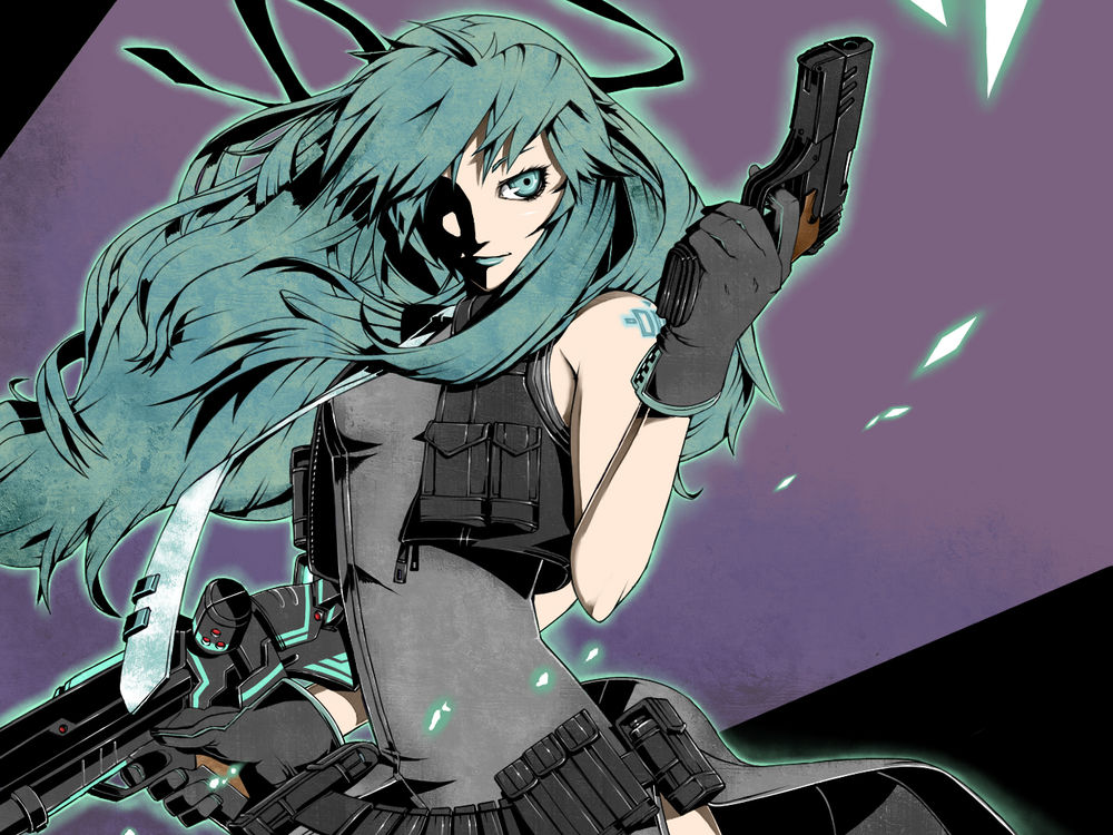 Обои для рабочего стола Вокалоида Хатсуне Мику / Vocaloid Hatsune Miku на розовом фоне