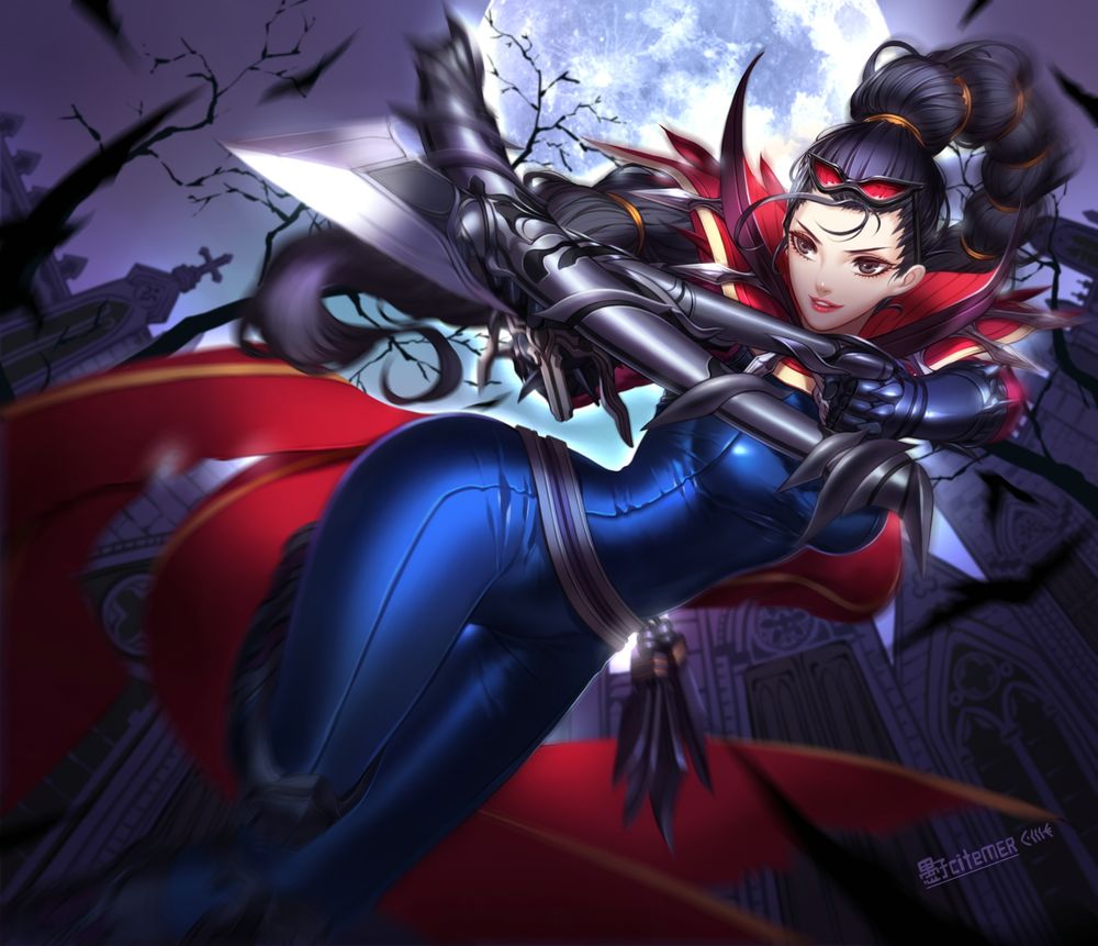 Обои для рабочего стола Vayne / Вейн из игры League of Legends / Лига Легенд, art by Liuruoyu8888