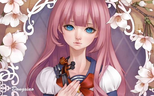 Обои на рабочий стол Девушка со скрипкой, art dong xiao