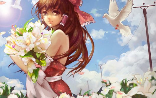 Обои на рабочий стол Reimu Hakurei / Рейму Хакурей из игры Проект Восток / Touhou Project