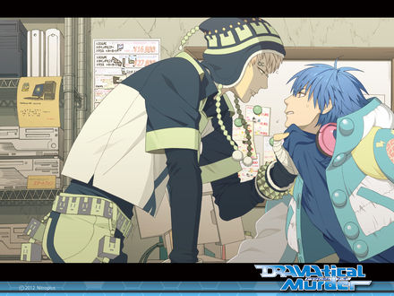Обои на рабочий стол Aoba Seragaki и Noiz выясняют отношения, аниме DRAMAtical murder / Драматическое убийство, art by Hoyarara