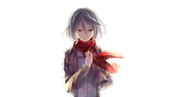 Обои на рабочий стол Mikasa Ackerman / Микаса Аккерман с красным шарфом из аниме Атака Титана / Attack on Titan / Shingeki no Kyojin