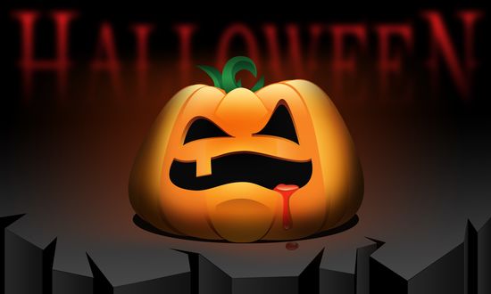 Обои на рабочий стол Из пасти страшной тыквы капает кровь (Halloween)