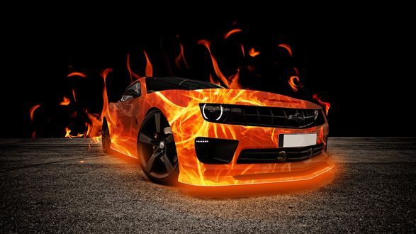 Обои на рабочий стол Огненный автомобиль Chevrolet Camaro