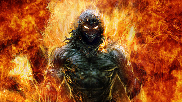 Обои на рабочий стол Монстр в пламени, Disturbed — метал-группа, исполняющая музыку в стиле AlternativeNu Metal, картинка к студийному альбому
