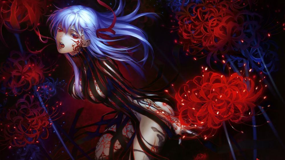 Обои для рабочего стола Matou Sakura / Мато Сакура (Темная Сакура (захваченная тьмой в Heavens Feel)) - одна из трех главных героинь аниме Fate / stay night / Судьба: Ночь схватки, art by yamanaka kotetsu