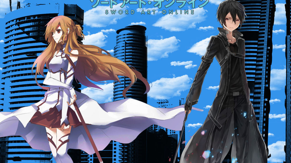 Обои для рабочего стола Kirito x Asuna / Кирито и Асуна из аниме Sword Art Online / Мастера Меча Онлайн