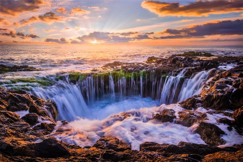 Обои на рабочий стол Morning waves at the stone coast of gran canaria / утро на каменном побережье Гран-Канария, by StefanPrech