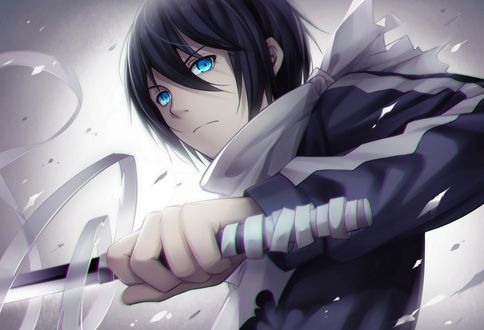 Обои на рабочий стол Yato / Ято с катаной из аниме Бездомный бог / Noragami, art by Tidsean