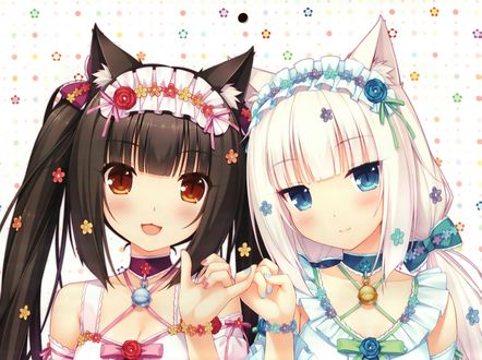 Обои на рабочий стол Chocola и Vanilla держатся за мизинцы, манга Neko para, art by Sayori