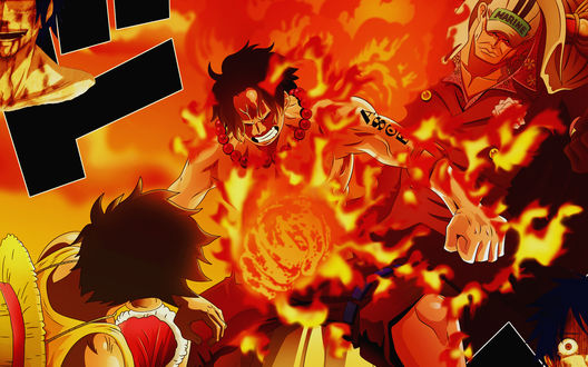 Обои на рабочий стол Аниме one piece / Ван Пис, Портгас Д. Эйс жертвует собою, чтобы защитить своего младшего брата Монки Д. Луффи от адмирала Акаину