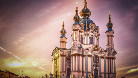 Обои на рабочий стол Андреевская церковь на закате, Киев, Украина