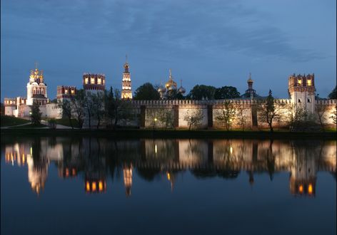 Обои на рабочий стол Москва, Новодевичий монастырь ночью, by leonid konovalov