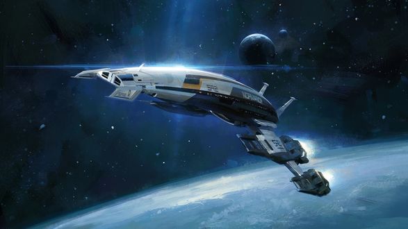 Обои на рабочий стол Компьютерная игра Mass Effect, космический корабль Normandy