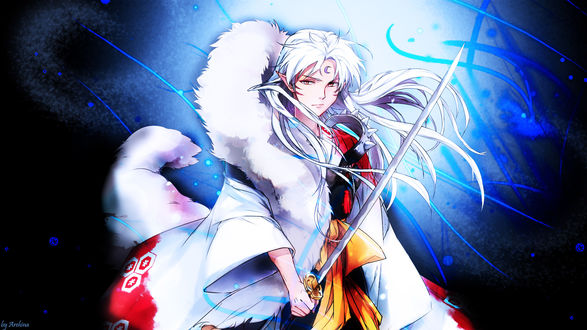 Обои на рабочий стол Sesshomaru / Сесшомару с катаной из аниме Инуяша / InuYasha, by Arehina