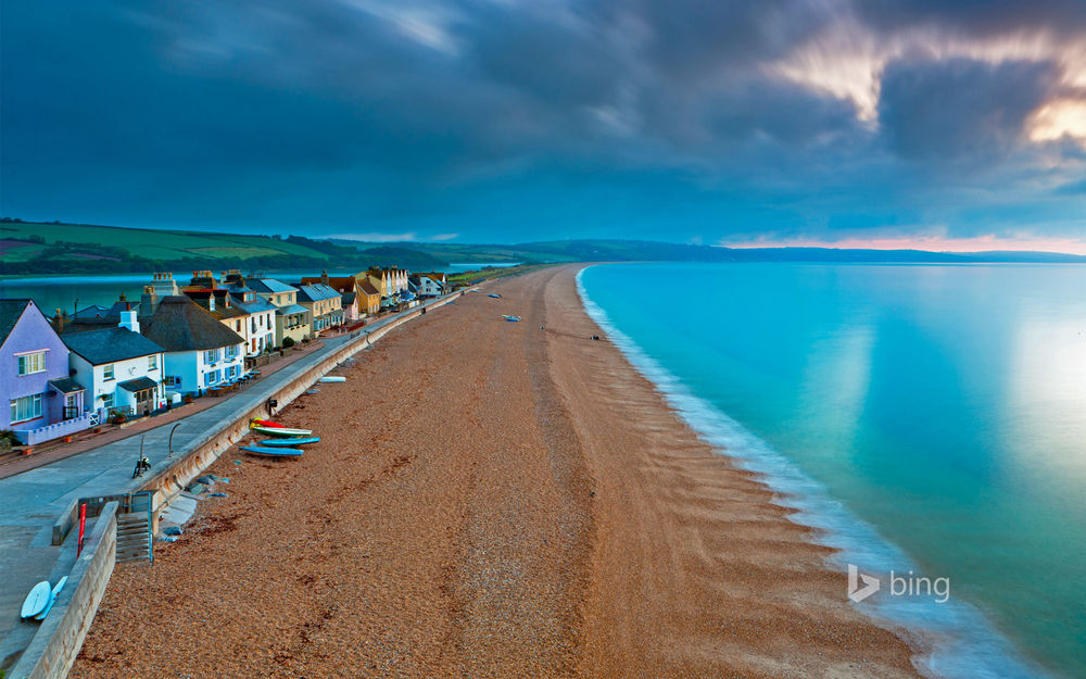 Обои для рабочего стола Красивый рассвет на морском побережье, Торкросс, южный Девон, Англия