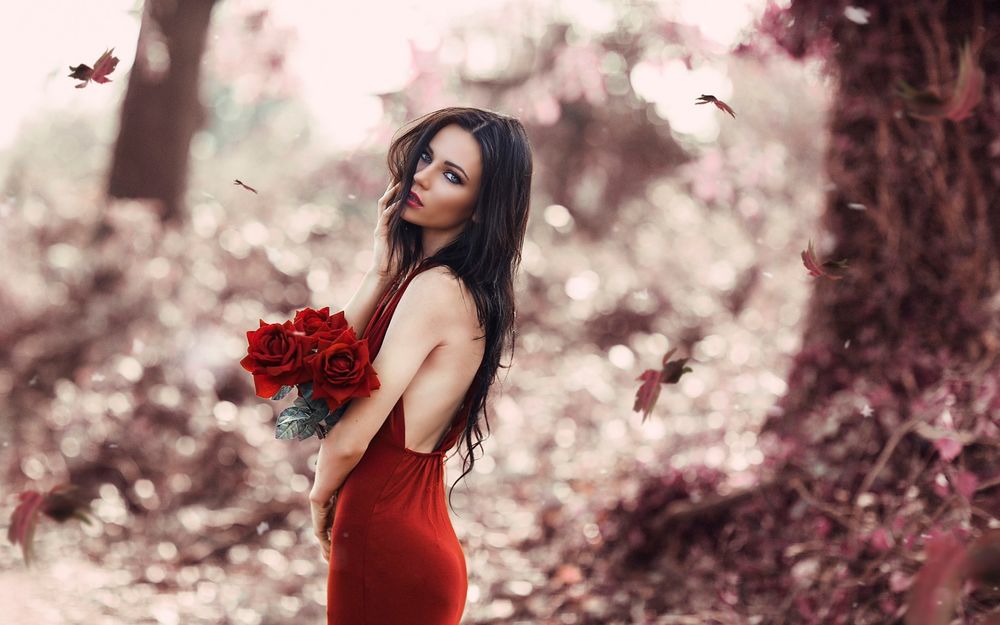Красное платье и розы
