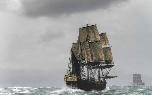 Обои на рабочий стол Парусники в море
