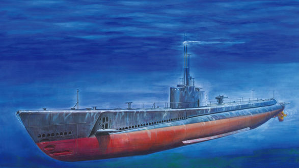 Обои на рабочий стол Подводная лодка с красным низом